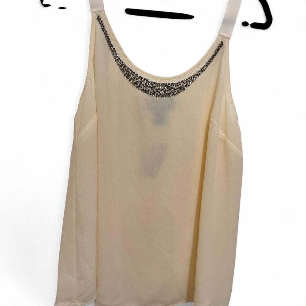 Lane Bryant Women's NWT Cream Sheer Tank Top w/Rhinestone Neckline Detail